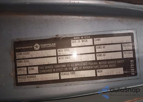 1988 Dodge D-Series D100 из США, поврежденный, VIN 1B7FD04Y8JS787509